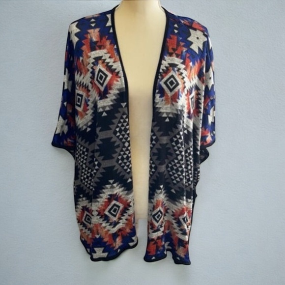 Belle Du Jour Open Front Sweater Large Boho Kimono Aztec Print - Picture 1 of 8